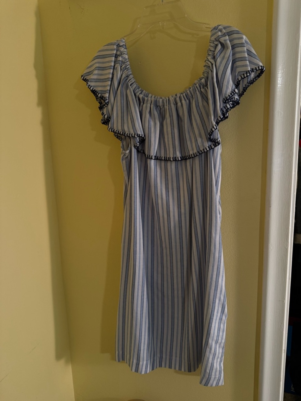 Tommy Bahama Blue and White Striped Strapless Ruffle Dress